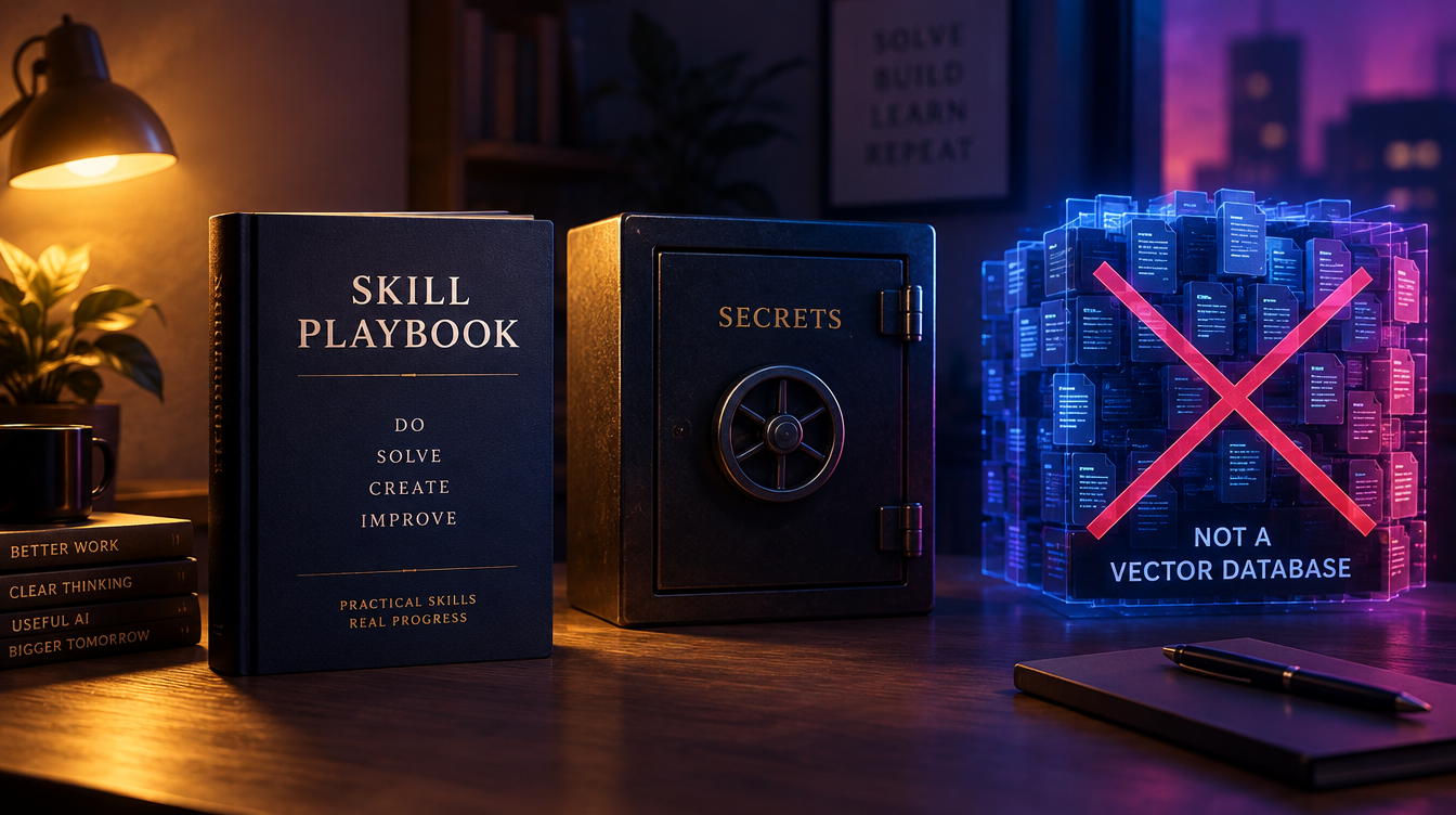 Honest limits: Skills are playbooks not a vector DB; no secrets in markdown; X still needs API access