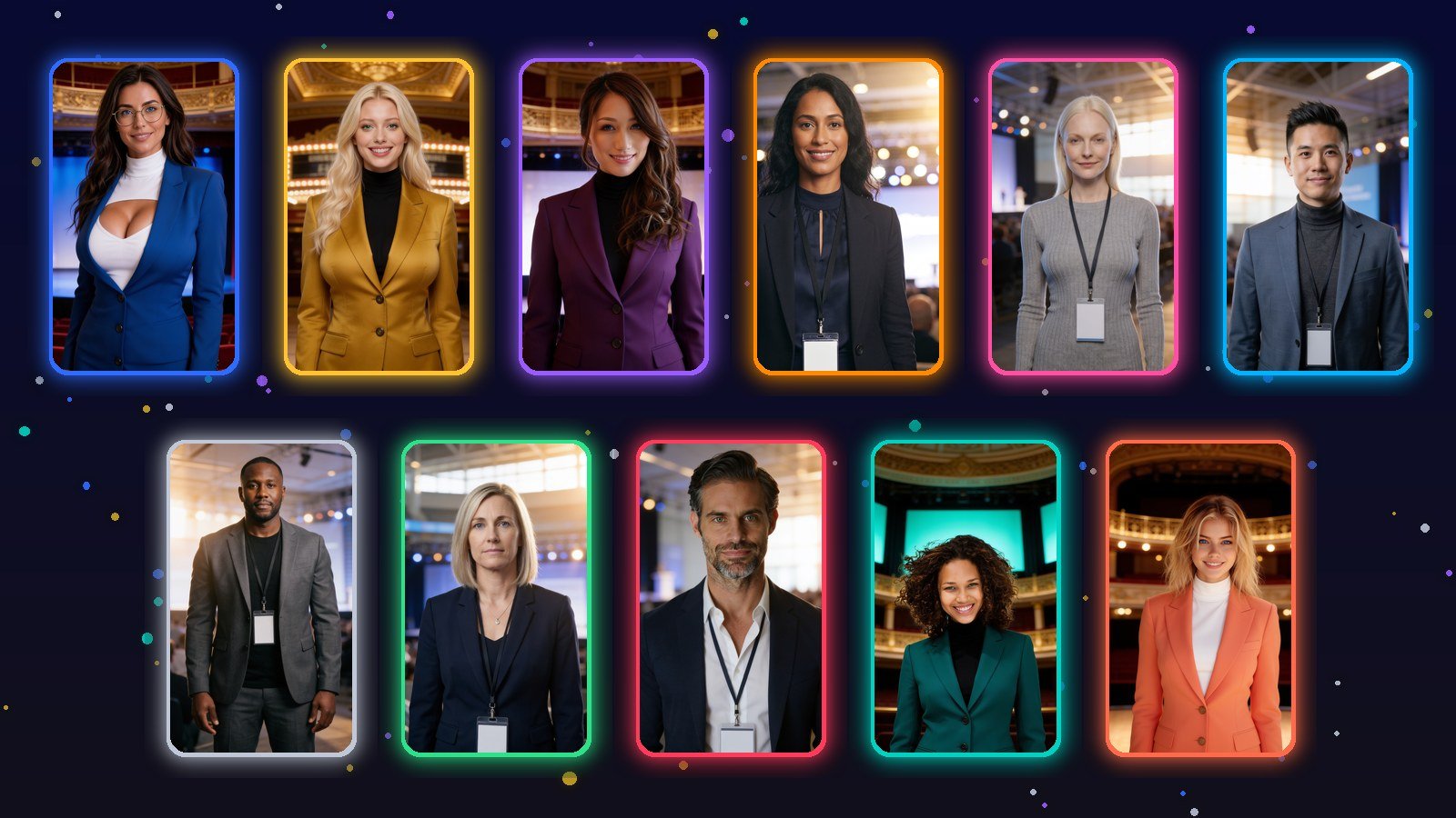 The Zip AI staff (AI-generated characters) at Moonshots LIVE 2026