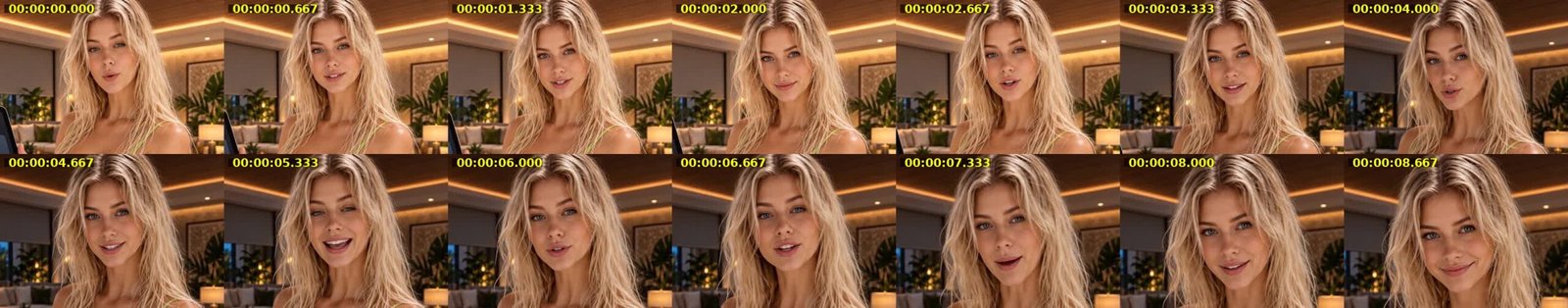 Fourteen frames from the Seedance test showing Peaches’ mouth shapes changing through the line