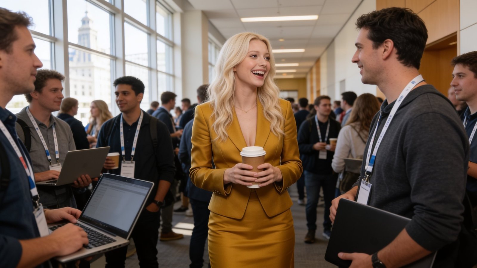 AI-generated Emily networking at a developer conference