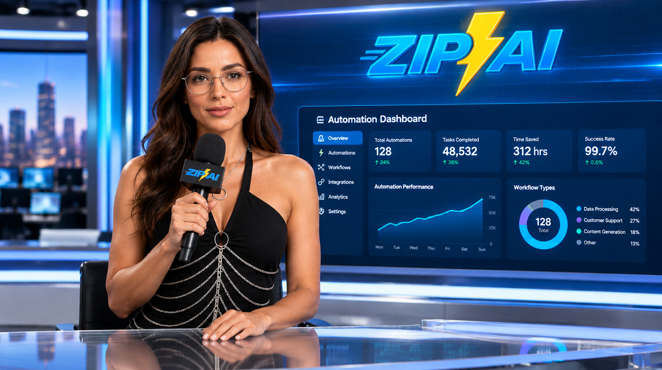 Radio at the Zip AI news desk reporting on the AI automation payoff for small businesses