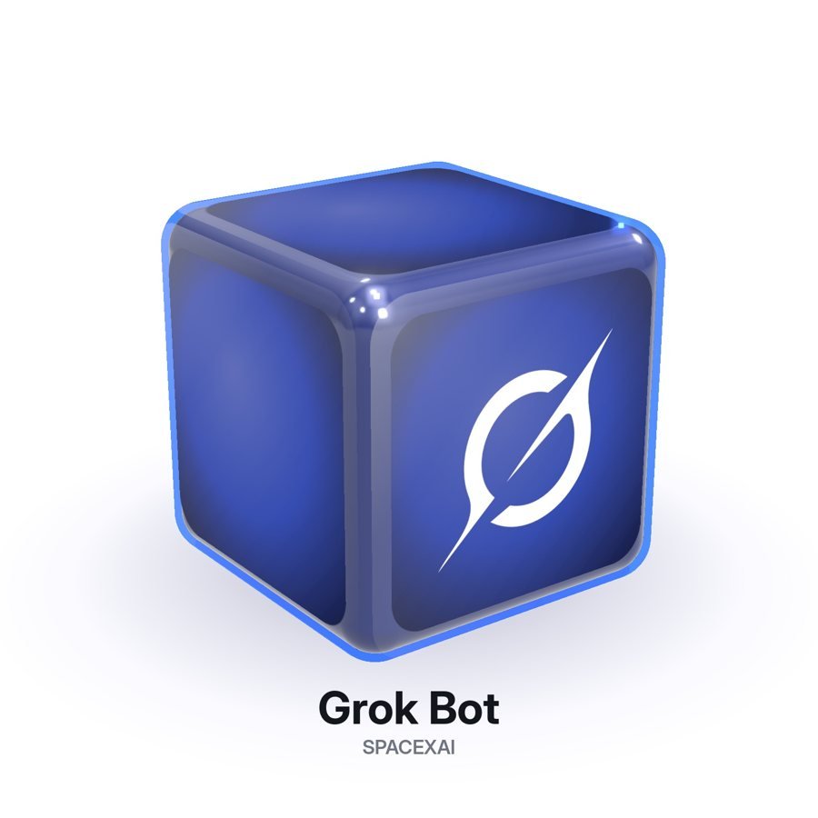 Grok Bot logo on a glowing cube