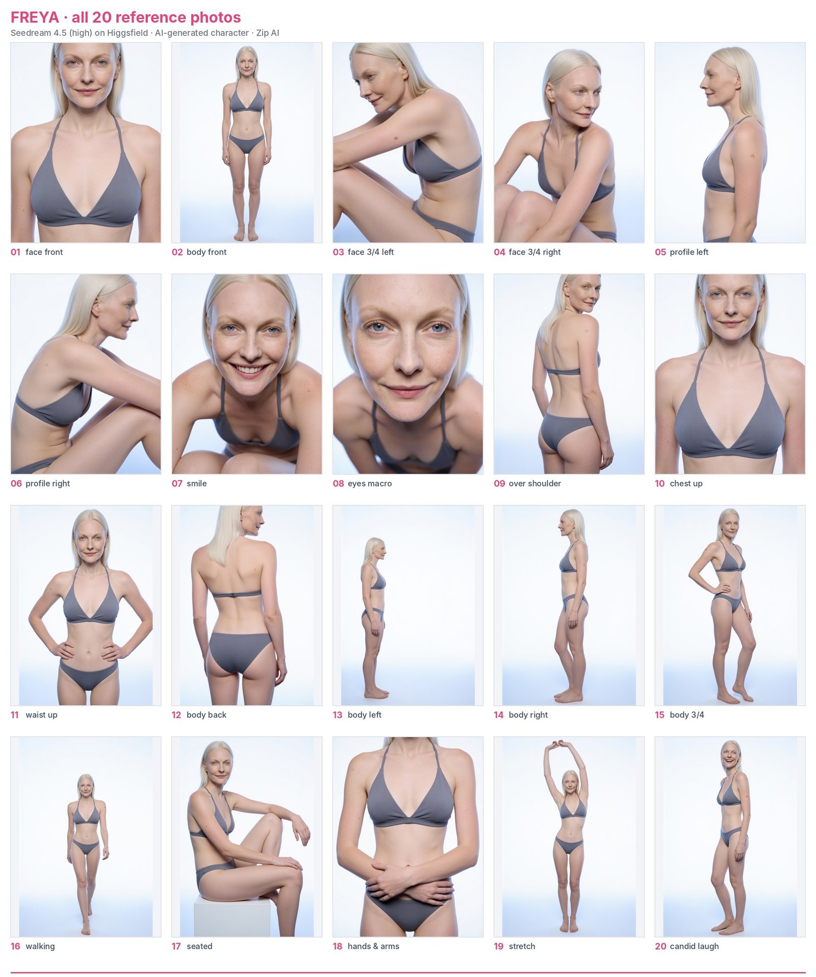 All reference photos of AI character Freya