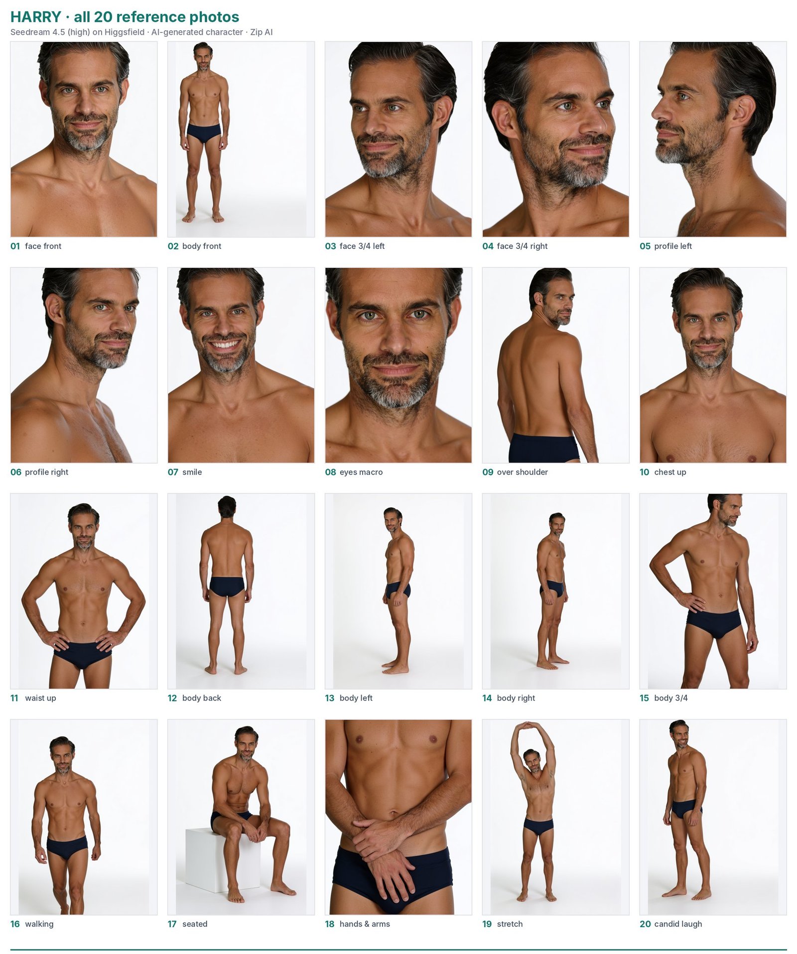 All reference photos of AI character Harry