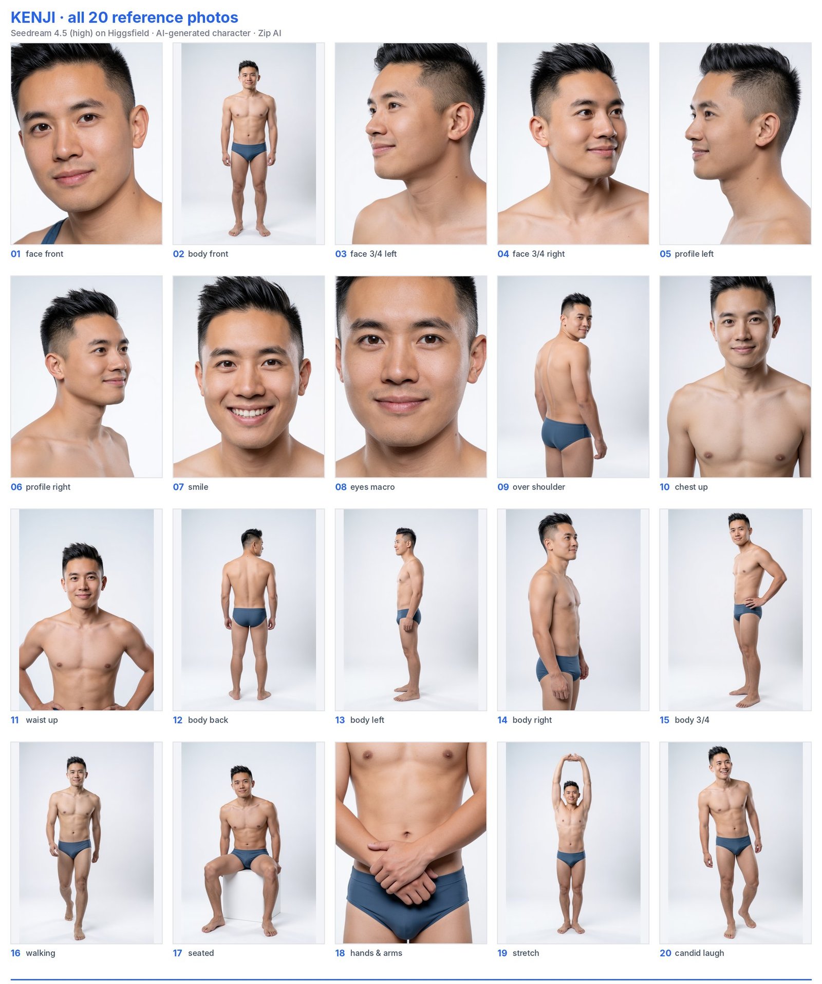 All reference photos of AI character Kenji
