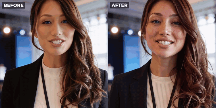 Video clip: AI presenter Bella before and after, tech conference segment