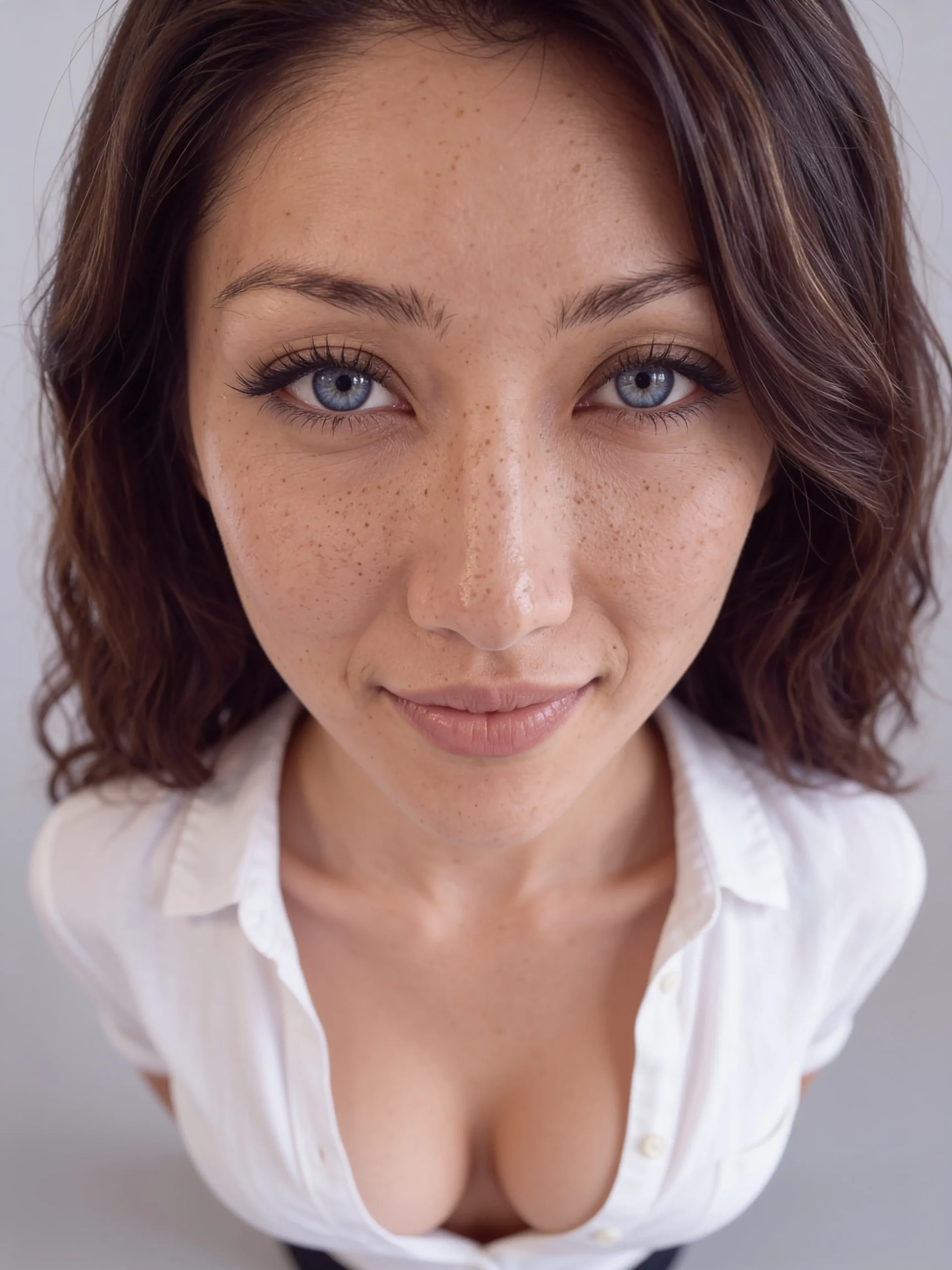 AI-generated macro test with wide-angle distortion and oversaturated eyes