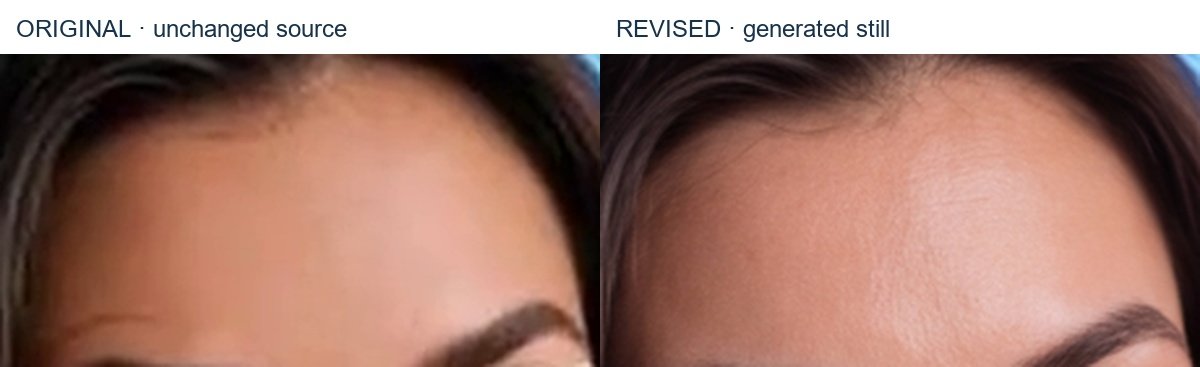 Forehead and hairline. The revised surface has finer tonal variation; the original is more uniform.