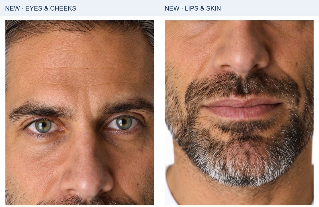 Harry: independently generated eye/cheek and mouth/skin studies. These show rendered detail, not a magnification test of the original source.