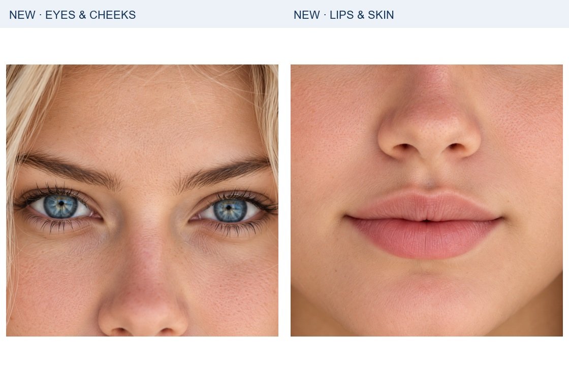 Peaches: independently generated eye/cheek and mouth/skin studies. These show rendered detail, not a magnification test of the original source.