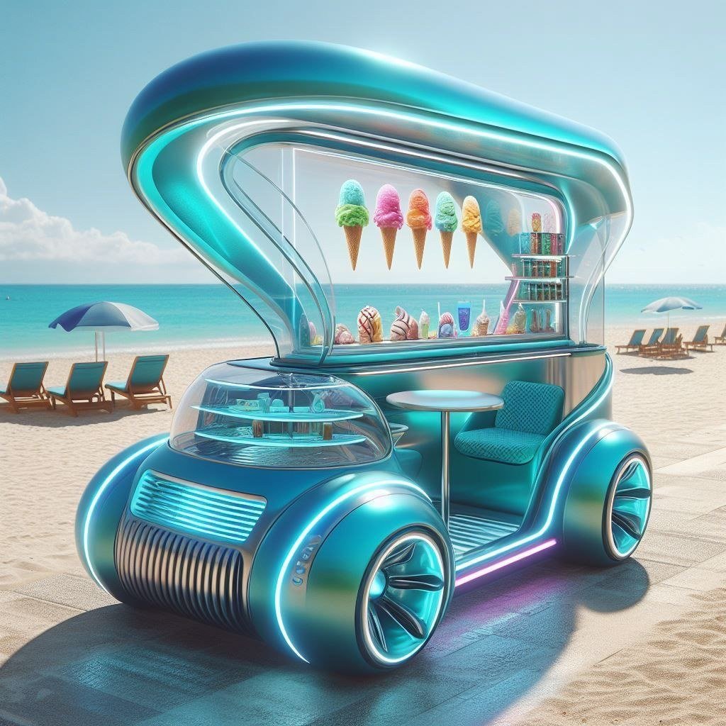 Teal ice-cream truck · Archive visual direction only; never an identity reference
