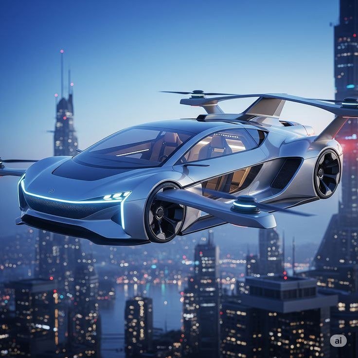 Flying car / city roof · Archive visual direction only; never an identity reference