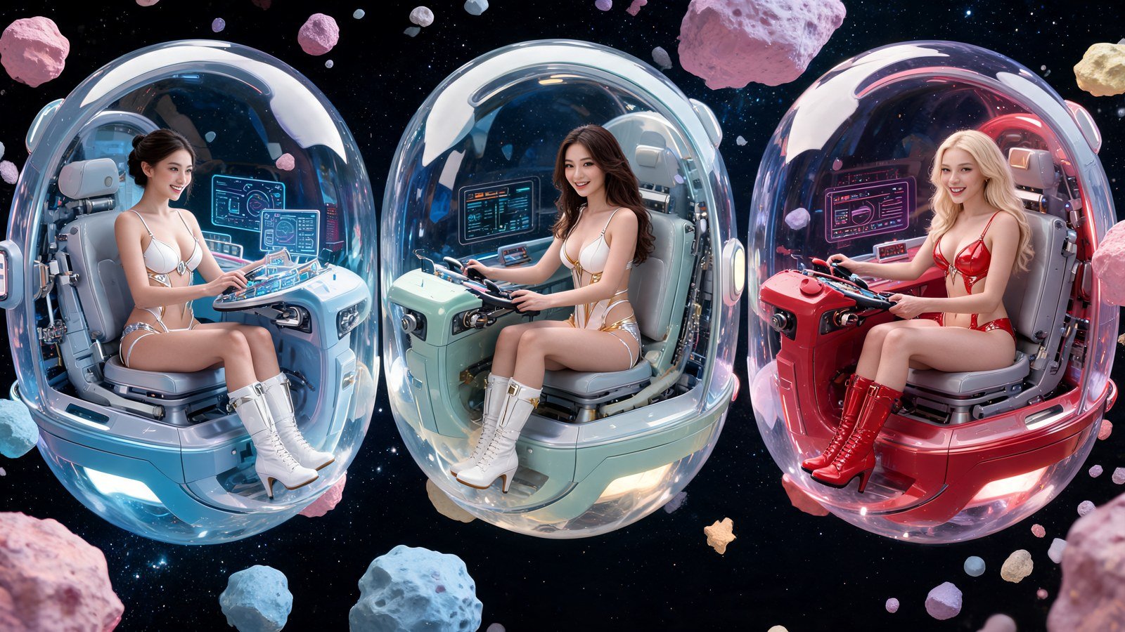 Glass escape pods · Archive visual direction only; never an identity reference