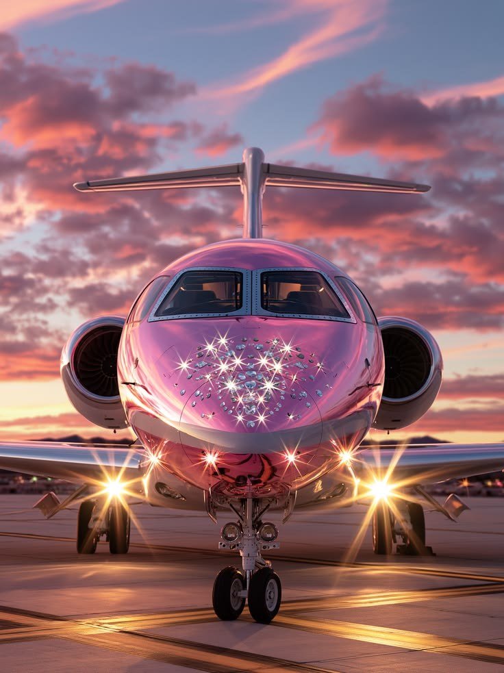 Pink crystal private jet · Archive visual direction only; never an identity reference
