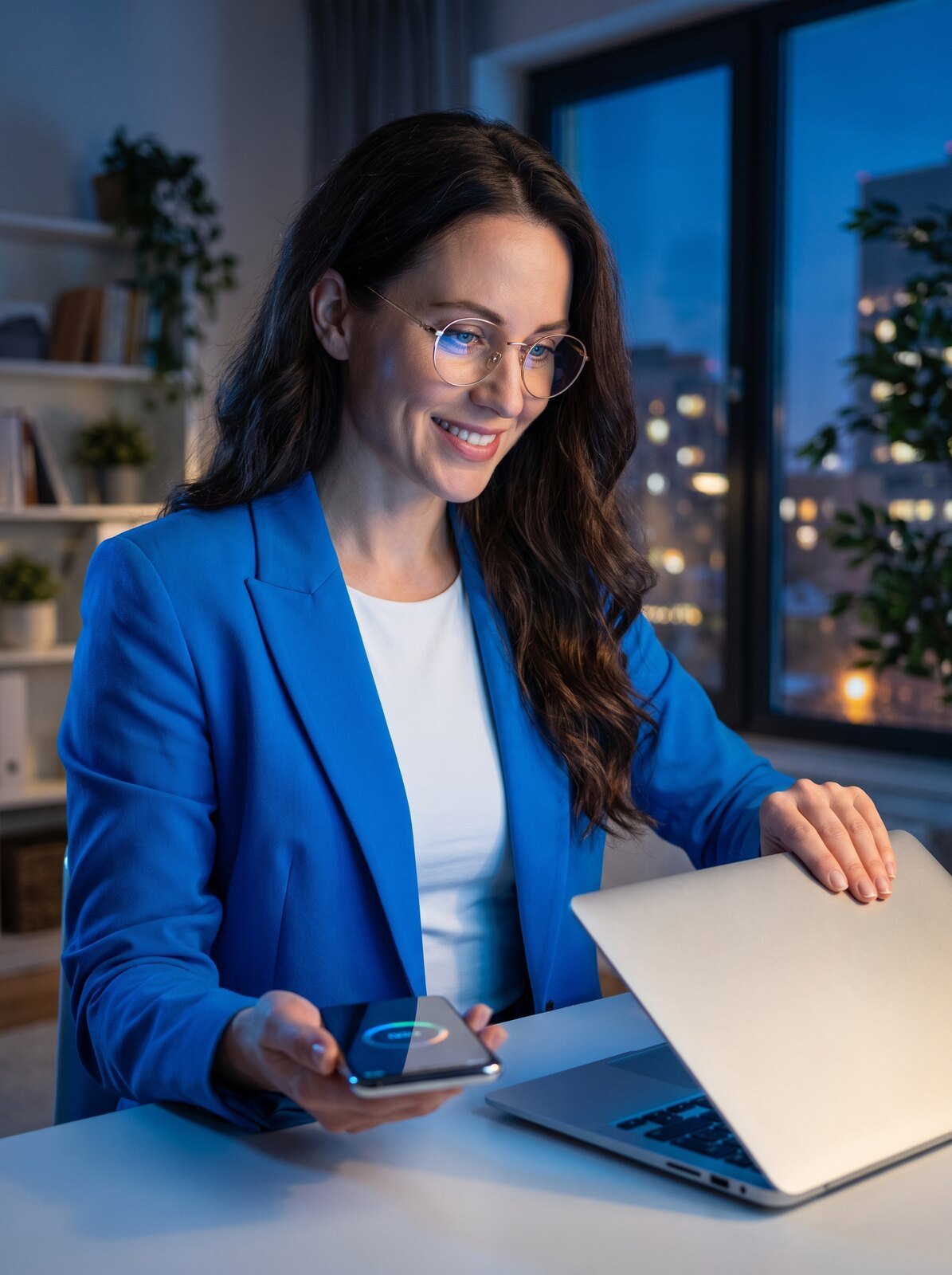 Radio closes her laptop while a cloud task keeps running