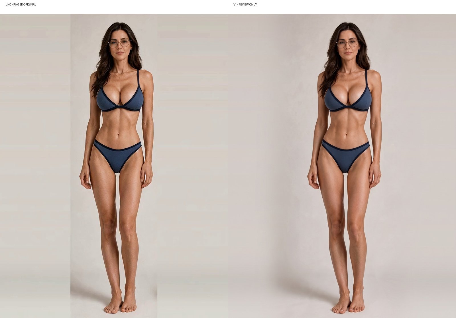 Actual body source left; rejected body-frame edit right. The face became smoother and the smile drifted.